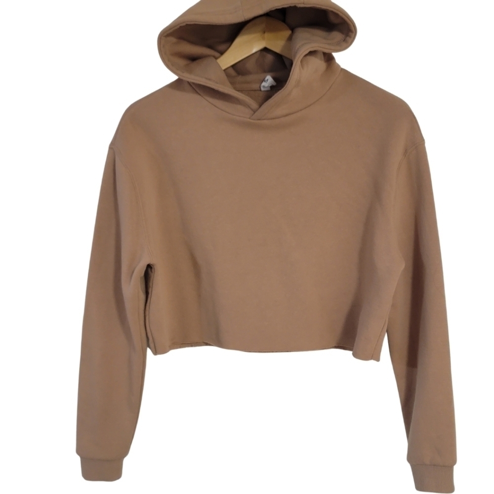 Aero Boxy Crop Fleece Pullover Hoodie in Brown Size XS